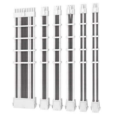 Antec White/Grey PSU Extension Cable Kit - 6 Pack (1x 24 Pin, 1x 4+4 Pin, 2x 8 Pin, 2x 6 Pin)