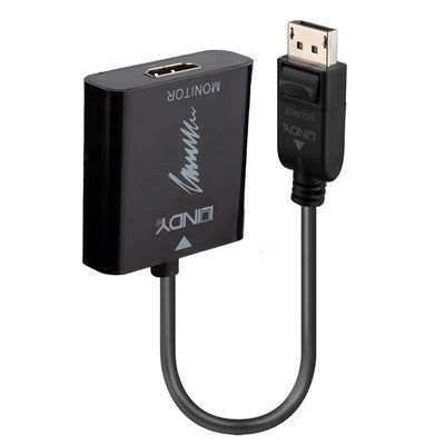 LINDY 41068 DisplayPort 1.2 to HDMI 2.0 18G Active Converter, Connect a DisplayPort computer to an HDMI 4k display, Supports resolutions up to 3840x2160@60Hz, 2 year warranty