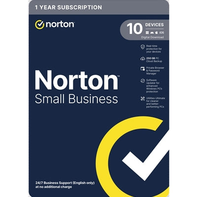 Norton Small Business, Antivirus Software, 10 Devices, 1-year Subscription, Includes 250GB of Cloud Storage, Dark Web Monitoring, Private Browser, 24/7 Business Support, Activation Code by email - ESD