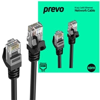 Prevo CAT6-BLK-10M Network Cable, RJ45 (M) to RJ45 (M), CAT6, 10m, Black, Oxygen Free Copper Core, Sturdy PVC Outer Sleeve & Clip Protector, Retail Box Packaging