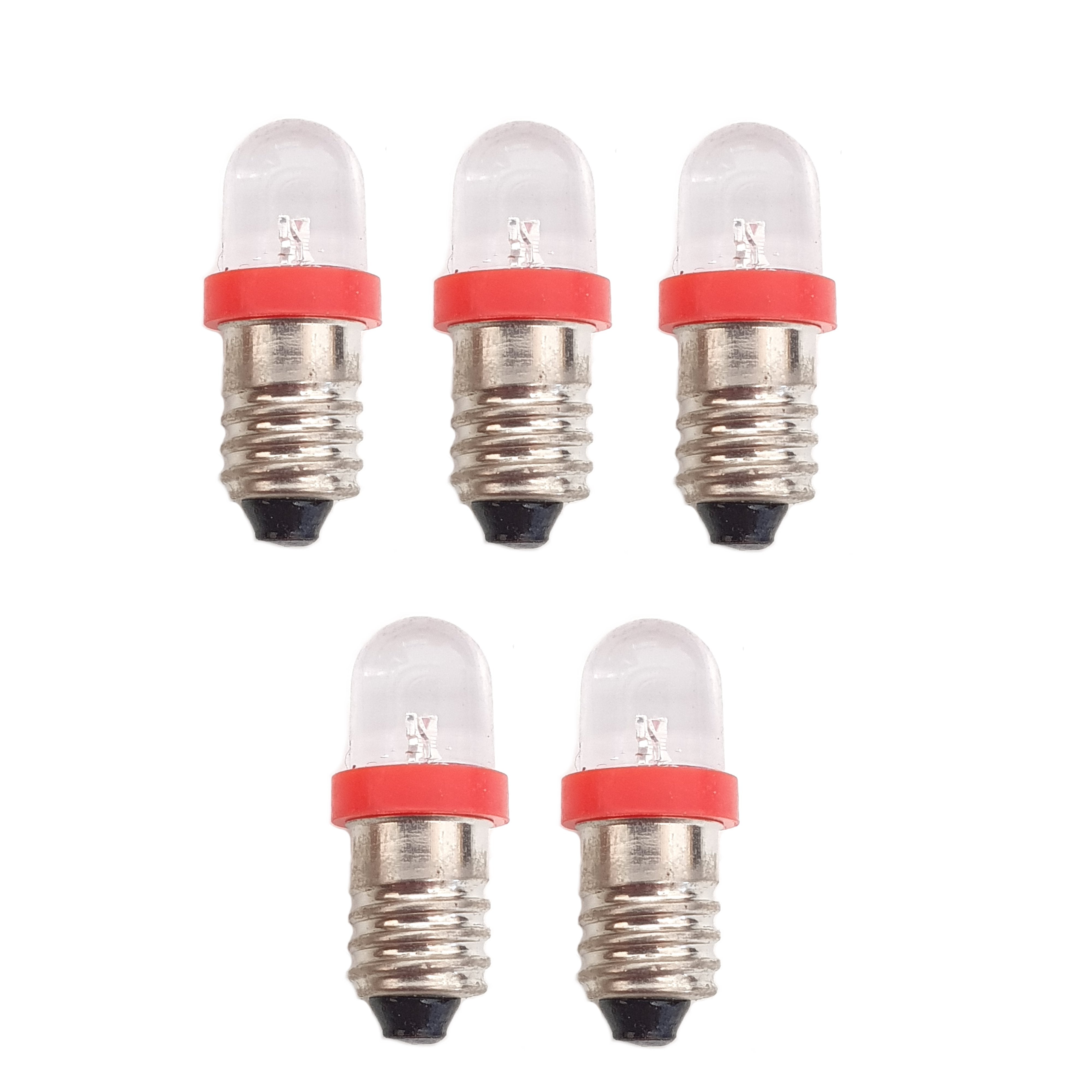 5 x 6V MES E10 LED Lamp Bulb 10mm Diameter - Red