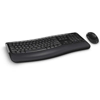 Microsoft Comfort Desktop 5050 Wireless Keyboard and Mouse, 2.4GHz, Ergonomic Curved Design with Palm Rest, BlueTrack Technology, Optical Mouse, Compatible with Windows and Mac, UK Layout, Black