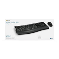 Microsoft Comfort Desktop 5050 Wireless Keyboard and Mouse, 2.4GHz, Ergonomic Curved Design with Palm Rest, BlueTrack Technology, Optical Mouse, Compatible with Windows and Mac, UK Layout, Black