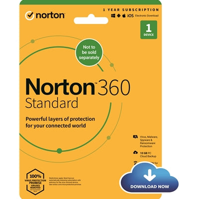 Norton 360 Standard 2022, Antivirus Software for 1 Device, 1-year Subscription, Includes Secure VPN, Password Manager and 10GB of Cloud Storage, PC/Mac/iOS/Android, Activation Code by email - ESD