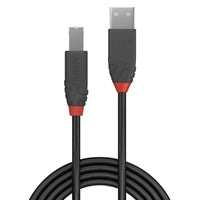 LINDY 36673 Anthra Line USB Cable, USB 2.0 Type-A (M) to USB 2.0 Type-B (M), 2m, Black & Red, Supports Data Transfer Speeds up to 480Mbps, Robust PVC Housing, Nickel Connectors & Gold Plated Contacts, Retail Polybag Packaging
