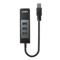 LINDY 43176 USB 3.0 Hub & Gigabit Ethernet Converter, Supports 10/100/1000BASE-T, 3 x USB 3.1 Gen 1 / 3.0 SuperSpeed Ports Supporting Data Transfer Rates up to 5Gbps, Bus-Powered with No External Power Supply Required, Retail Polybag Packaging