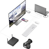 Hama Connect2Office Basic Hub Universal Powered Docking Station with Gigabit Ethernet RJ45, 2 x USB-C, 4 x USB 3.2 SD & Micro SD Connections with Removable Feet, for Laptops, Tablets, iPads & MacBooks, Silver Aluminium