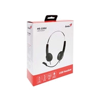 Genius HS-220U Ultra Lightweight Headset with Mic, USB Connection, Plug and Play, Adjustable Headband and microphone with In-line Volume Control, Black