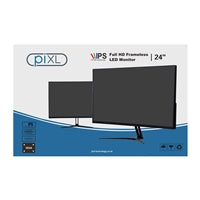 piXL PX24IVHF 24 Inch Frameless Monitor, Widescreen IPS LCD Panel, 5ms Response Time, 75Hz Refresh Rate, Full HD 1920 x 1080, VGA, HDMI, Internal PSU, 16.7 Million Colour Support, Black Finish
