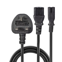 LINDY 30426 2.5m UK 3 Pin Plug to IEC C13 & IEC C7 Splitter Extension Cable, Black