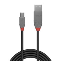 LINDY 36725 5m USB 2.0 Type A to Mini-B Cable, Anthra Line, Double shielded cable, corrosion resistant tinned copper conductors, USB 2.0, 480Mbps; 10 year warranty