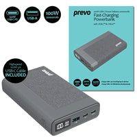 Prevo Business Travel Bundle with 100W Fast Charge 20000mAh Powerbank, 4-in-1 USB Hub with Gigabit Ethernet & 15.6-Inch Luxury-Lined Laptop Sleeve