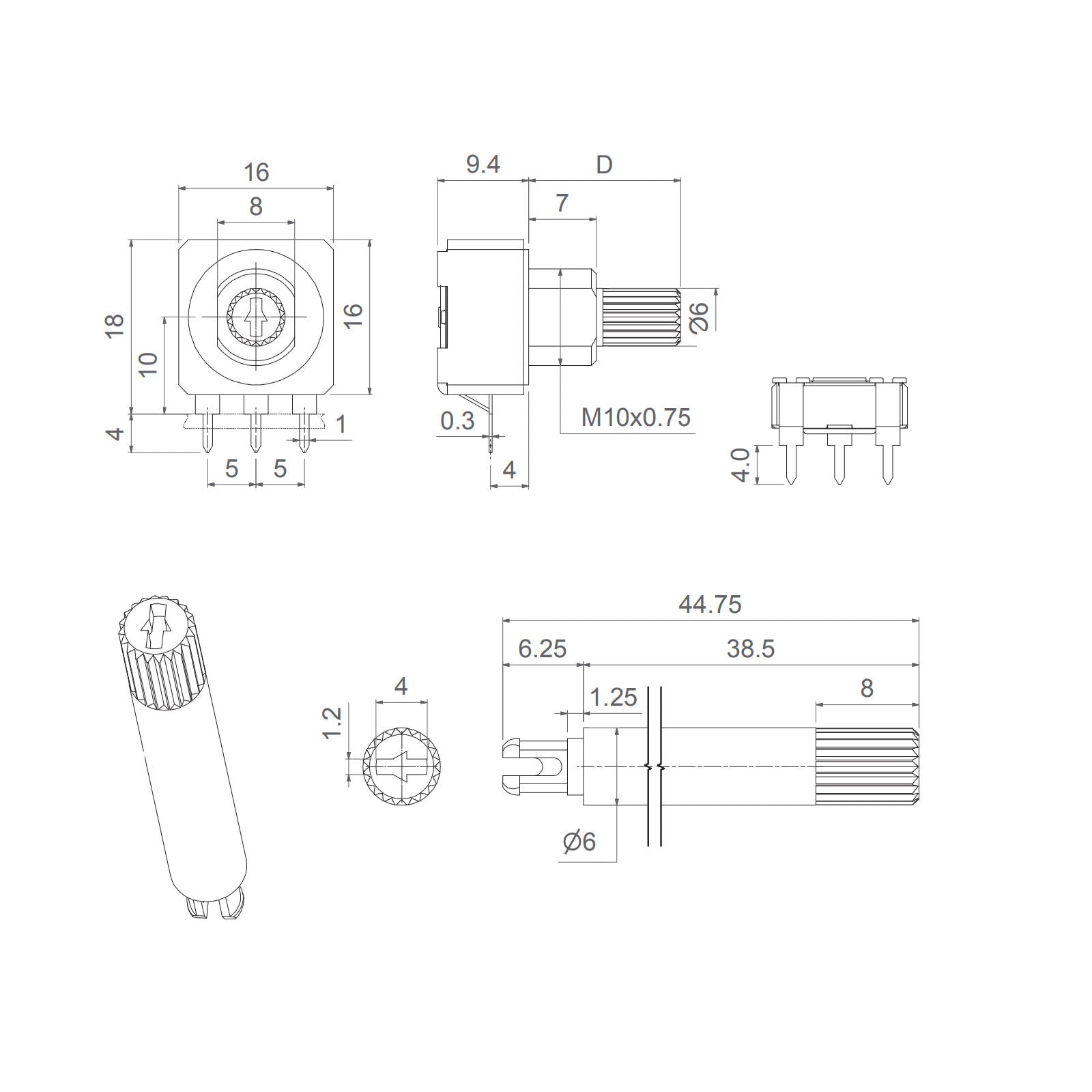 470R Linear Potentiometer (POT) MCA14NH0-470A2020 WT-14073-NE 14mm