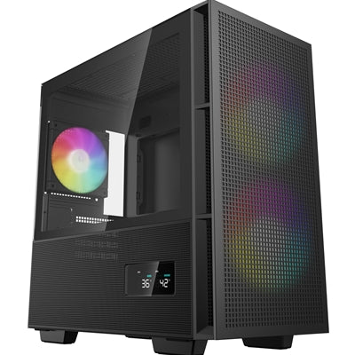 DeepCool CH360 Digital Gaming Case: Black Mid Tower with Tempered Glass Side Window Panel, Advanced Cooling, USB 3.0/USB-C Ports, Pre-Installed Fans, Micro ATX/Mini-ITX