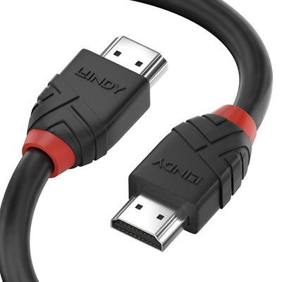 LINDY 36471 Black Line HDMI Cable, HDMI 2.0 (M) to HDMI 2.0 (M), 1m, Black & Red, Supports UHD Resolutions up to 4096x2160@60Hz, Triple Shielded Cable, Corrosion Resistant Copper Coated Steel with 30AWG Conductors, Retail Polybag Packaging