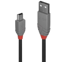 Lindy 36722 1m USB-A (M) 2.0 To USB Mini-B (M) 2.0 Anthra Line 480Mbps Cable - Black