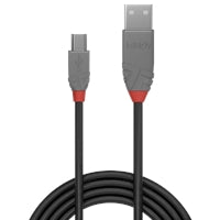 Lindy 36722 1m USB-A (M) 2.0 To USB Mini-B (M) 2.0 Anthra Line 480Mbps Cable - Black