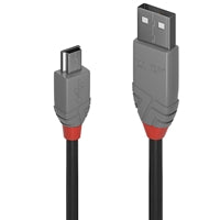 Lindy 36722 1m USB-A (M) 2.0 To USB Mini-B (M) 2.0 Anthra Line 480Mbps Cable - Black