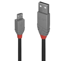 Lindy 36734 3m USB-A (M) 2.0 To USB Micro-B (M) 2.0 Anthra Line 480Mbps Cable - Black