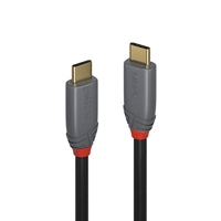Lindy 1.5m USB 3.2 Type C to C Cable, 20Gbps, 5A, PD, Anthra Line Black/Red