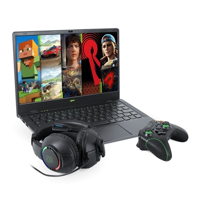 Geo GeoBook 14X Laptop with Gaming Accessory Bundle, 14.1 Inch Screen, Intel Celeron N4500 Processor, 4GB RAM, 128GB SSD, Windows 11 Home with Xbox Games Pass, Gaming Headset and Controller