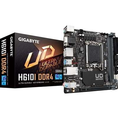 Gigabyte H610I DDR4 Ultra Durable Intel 1700 Socket Motherboard, Mini-ITX, 2x DDR4 Slots, 1x M.2 Socket, 1x D-Sub / 2x Display Ports 1.2 / 1x HDMI Port