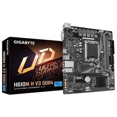 Gigabyte H610M H V3 DDR4 Intel 1700 Socket Motherboard, Micro-ATX, 2x DDR4 Slots, 1x M.2 Socket, 1x D-Sub / 1x HDMI Port