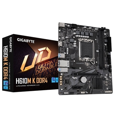 Gigabyte H610M K DDR4 Ultra Durable Intel 1700 Socket Motherboard, Micro-ATX, 2x DDR4 Slots, 1x M.2 Socket, 1x HDMI Port