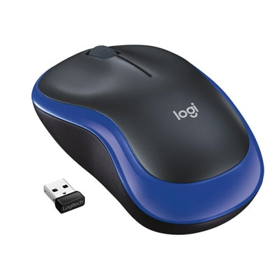 Logitech M185 Wireless Mouse, 2.4GHz with USB Mini Receiver, 12-Month Battery Life, 1000 DPI Optical Tracking, Ambidextrous, Compatible with PC, Mac, Laptop, Black and Blue