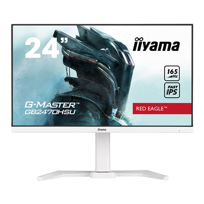 iiyama G-MASTER GB2470HSU-B5 Red Eagle 23.8 inch IPS Monitor, Full HD, 0.8ms, HDMI, DisplayPort, USB Hub, Freesync, 165Hz, Speakers, Black, Internal PSU, Height Adjustable, Pivot, VESA, White