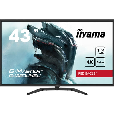 iiyama G-Master G4380UHSU-B1 Red Eagle 43 Inch 4K Gaming Monitor, Black, VA panel, 144hz, 0.4ms, FreeSync, HDMI, DisplayPort, USB Hub, Int PSU, Speakers, VESA