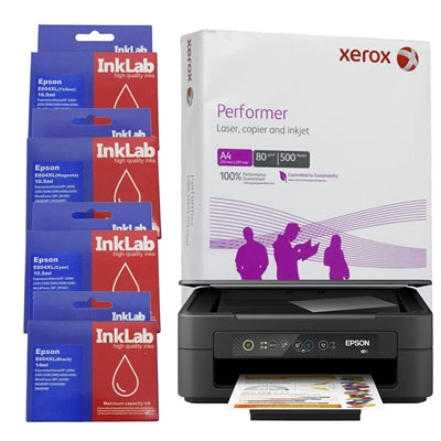 Epson Expression Home XP-2200 C11CK67401 Inkjet Printer, Colour, Wireless, All-in-One, InkLab 604 Epson Compatible Magenta, Cyan, Yellow, and Black Replacement Ink, Single Ream of Xerox Performer A4 80GSM Office Paper