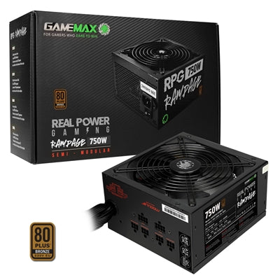 GAMEMAX RPG Rampage 750W PSU, 140mm Ultra Silent Fan, 80 PLUS Bronze, Semi Modular, Flat Black Cables, Japanese TK Main Capacitor Fitted