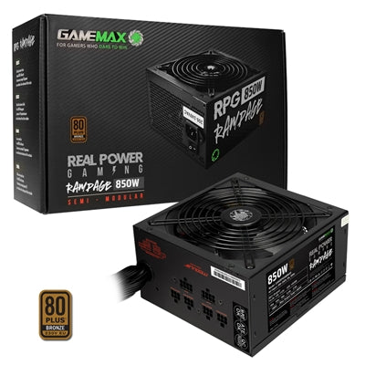 GAMEMAX RPG Rampage 850W PSU, 140mm Ultra Silent Fan, 80 PLUS Bronze, Semi Modular, Flat Black Cables, Japanese TK Main Capacitor Fitted