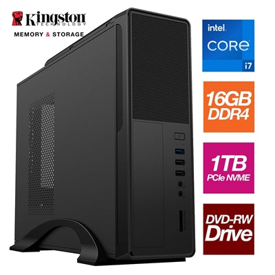 Small Form Factor - Intel i7 12700 12 Core 20 Threads 2.10GHz (4.90GHz Boost), 16GB Kingston RAM, 1TB Kingston NVMe M.2, DVDRW Optical, with Wi-Fi 6 - Small Foot Print for Home or Office Use - Pre-Built PC