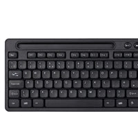 Evo Labs WM-757UK Wireless Keyboard and Mouse Combo Set, With Integrated Tablet/ Mobile/ Smartphone Stand, 2.4GHz Full Size Qwerty UK Layout Keyboard with Wireless Mouse, Ideal for Home/Office, Black