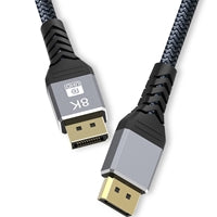 Prevo DP14-2M DisplayPort Cable, DisplayPort 1.4 (M) to DisplayPort 1.4 (M), 2m, Black & Grey, Supports Displays up to 8K@60Hz, Robust Braided Cable, Gold-Plated Connectors, Superior Design & Performance, Retail Box Packaging