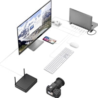Hama Connect2Office Basic Hub Docking Station with USB-C, Removable Feet, 9 Connections, Laptop, Tablets, iPad, MacBook, iMac Compatible, Silver Metal Finish