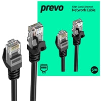 Prevo CAT6-BLK-5M Network Cable, RJ45 (M) to RJ45 (M), CAT6, 5m, Black, Oxygen Free Copper Core, Sturdy PVC Outer Sleeve & Clip Protector, Retail Box Packaging