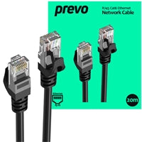 Prevo CAT6-BLK-20M Network Cable, RJ45 (M) to RJ45 (M), CAT6, 20m, Black, Oxygen Free Copper Core, Sturdy PVC Outer Sleeve & Clip Protector, Retail Box Packaging