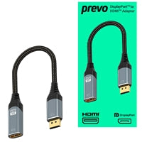 Prevo DPM-HDMIF-ADA Display Converter Adapter, DisplayPort (M) to HDMI (F), 0.2m, Black & Silver, DisplayPort 1.4 & HDMI 2.0, Supports up to 4K@60Hz, Braided Cable, Retail Box Packaging
