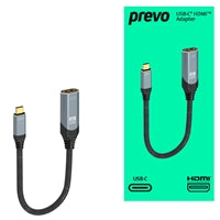 Prevo USBC-HDMI-ADA Display Converter Adapter, USB Type-C (M) to HDMI (F), 0.2m, Black & Silver, HDMI 2.0, Supports up to 4K@60Hz, Braided Cable, Retail Box Packaging