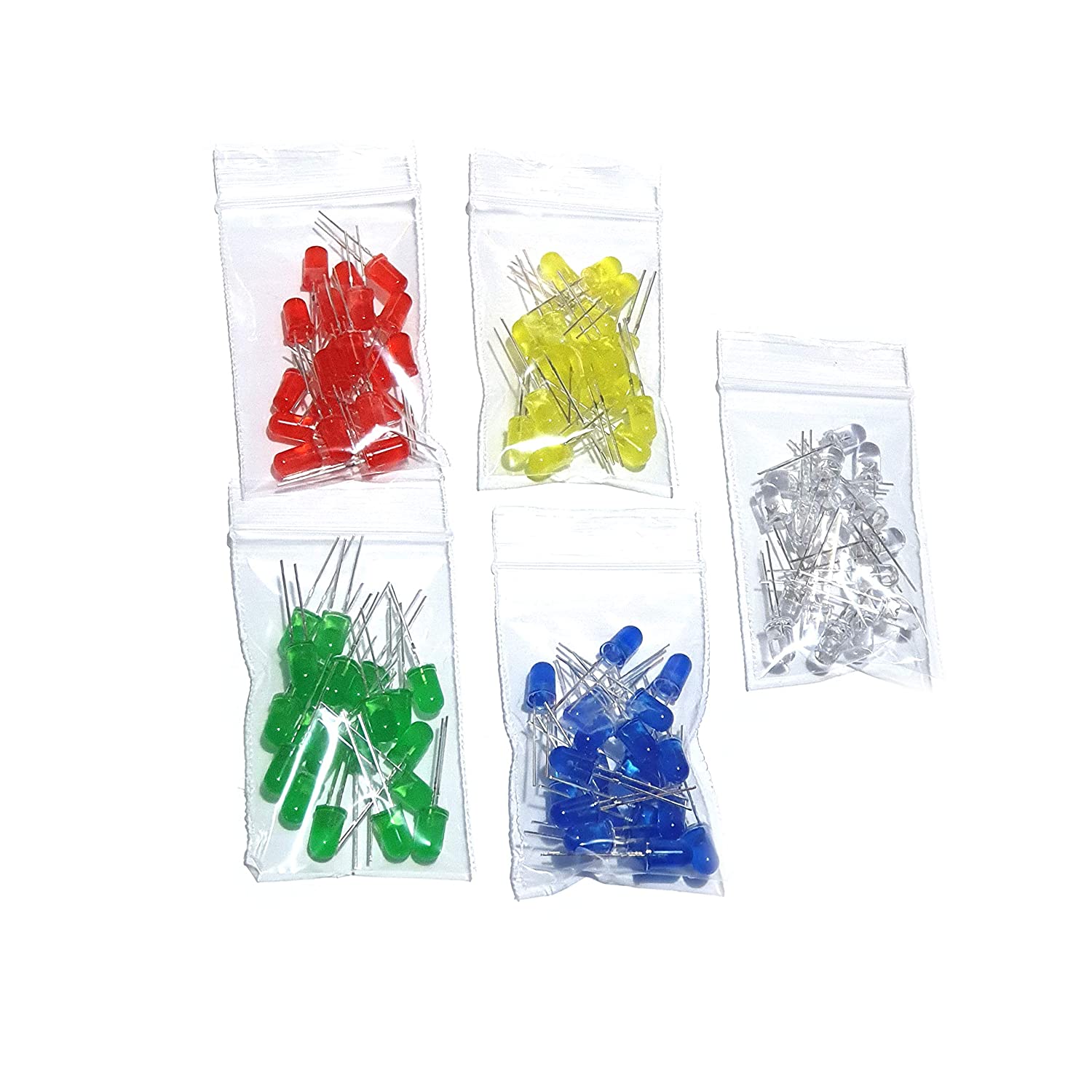 100 Piece 5mm LED Kit Red Yellow, Green Blue White LEDs