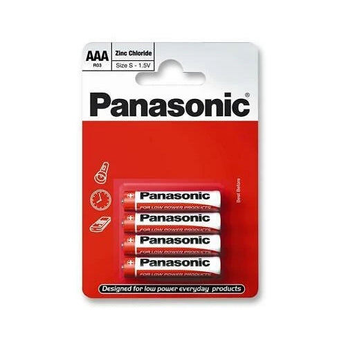 4 Pack Panasonic AAA R03 Zinc Carbon Batteries 1.5V