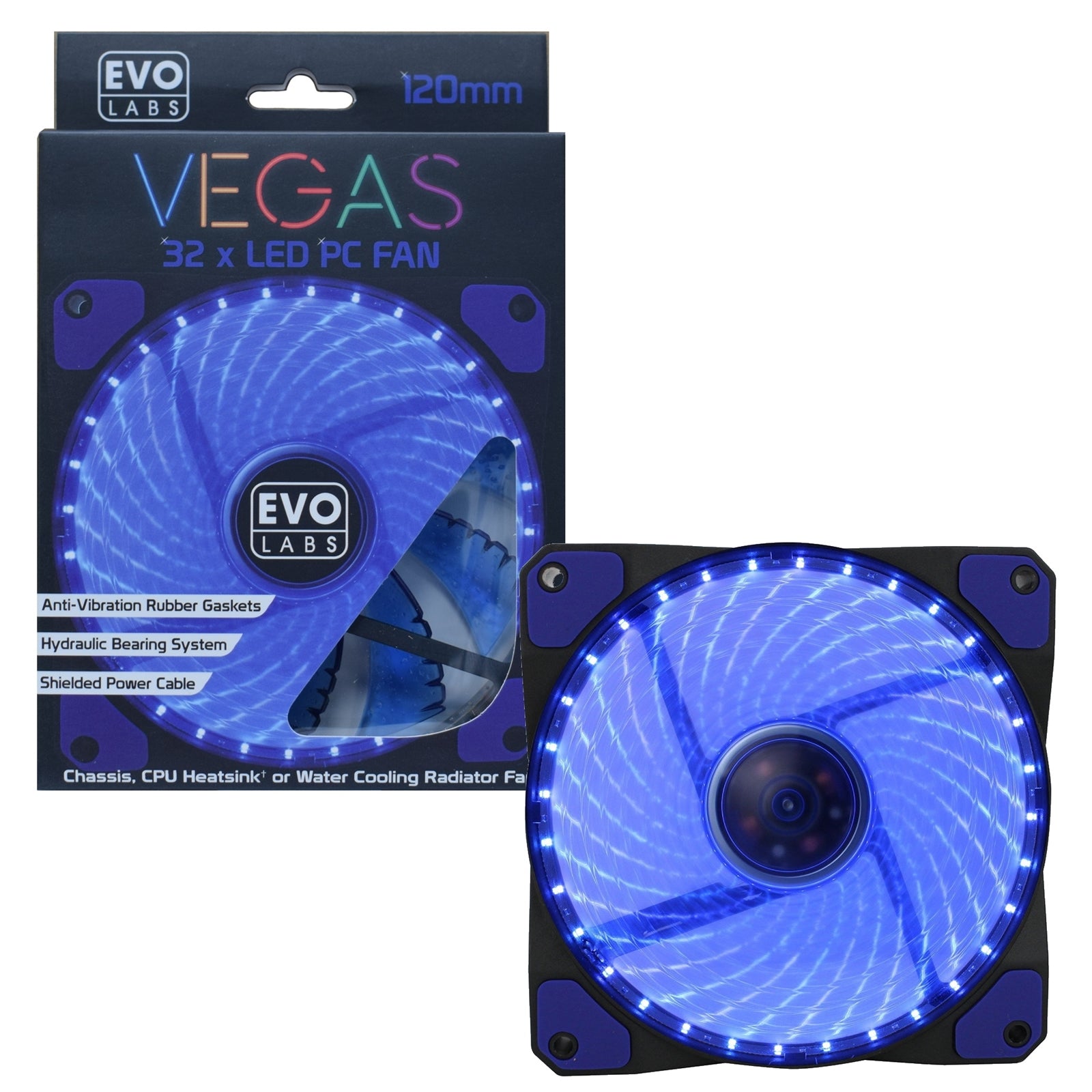 Evo Labs Vegas 120mm 1300RPM Blue LED Fan Computer Case Cooling Fan
