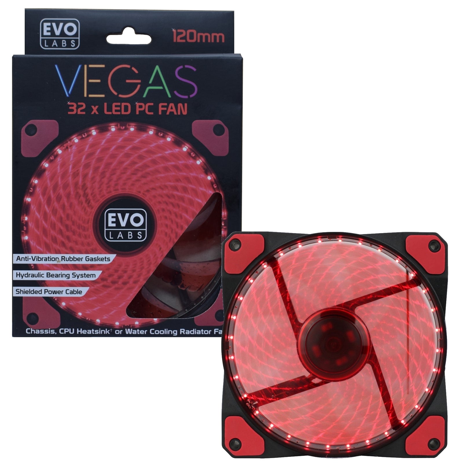 Evo Labs Vegas 120mm 1300RPM Red LED Fan Case Cooling fan