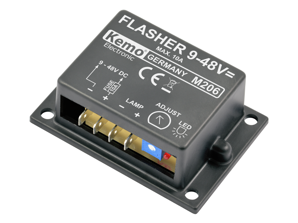 Kemo M206 Flasher for LED or Incandescent Lamps 9 - 48 V/DC max. 10 A module