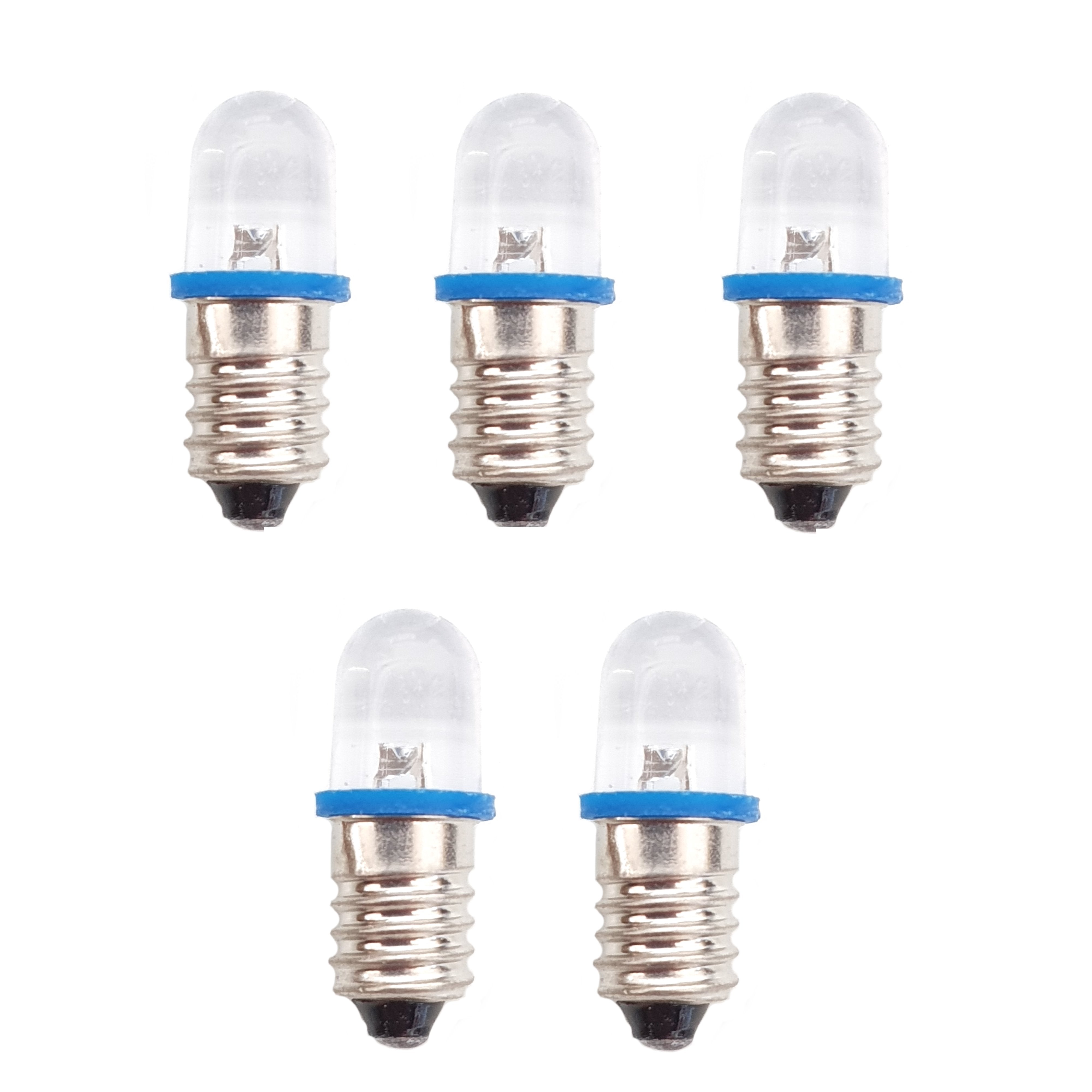 5 x 12V MES E10 LED Lamp Bulb 10mm Diameter - Blue