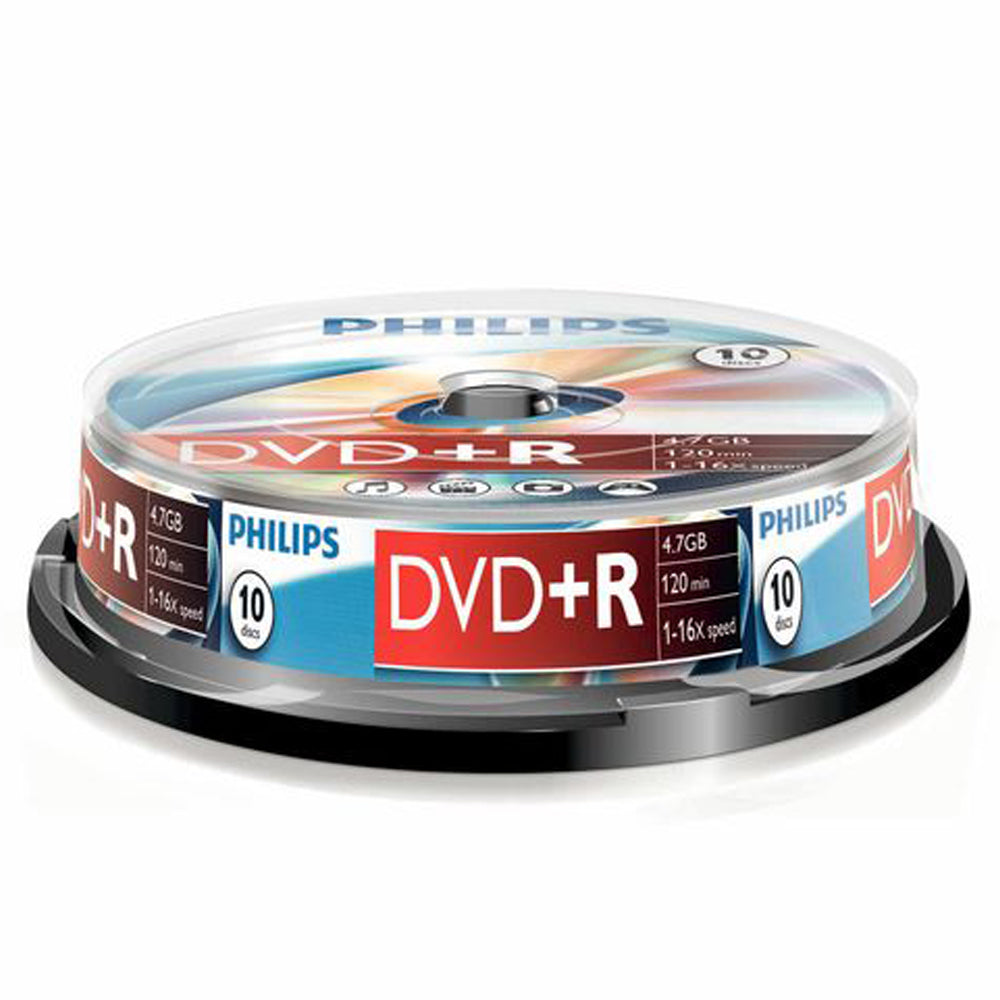 Philips DVD+R 4.7GB 120 Min 16x 10 Pack Spindle cake box