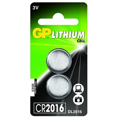 GP Lithium Cell Pack of 2 Coin Cell CR2016 Batteries